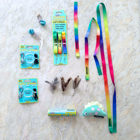 A rotation of cat toys for indoor cats